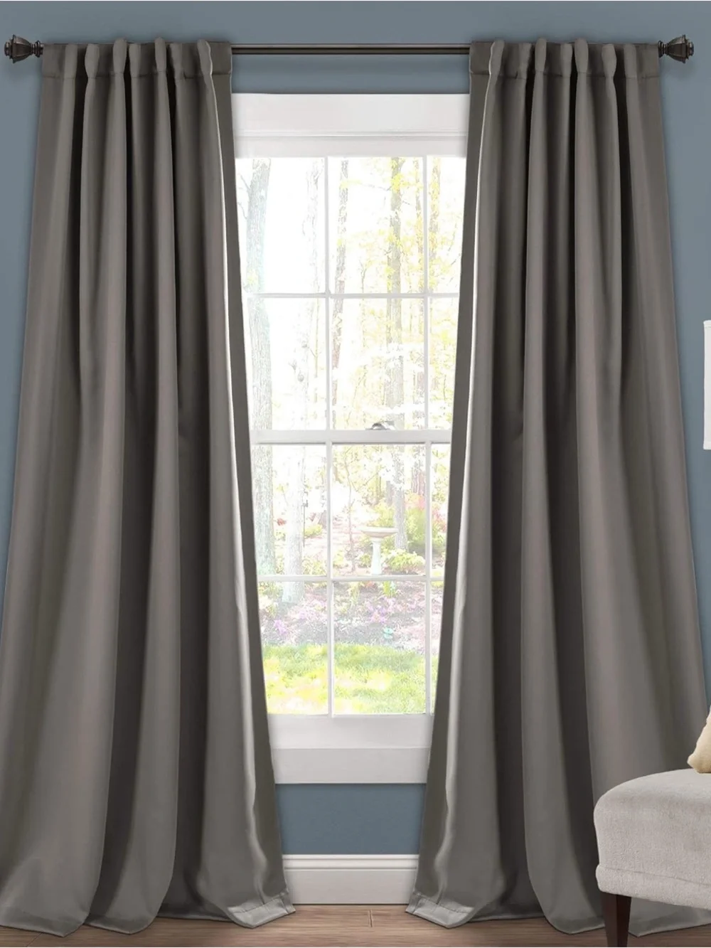 Dark Gray Blackout Set of 2 Curtain Panels - Neutral Window Drapery